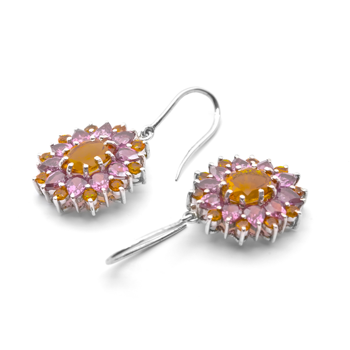 Boucles d'oreilles rhodolite, citrine argent Sunflower